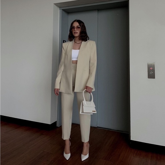 ZARA blazer and pants with fabric covered belt NWT